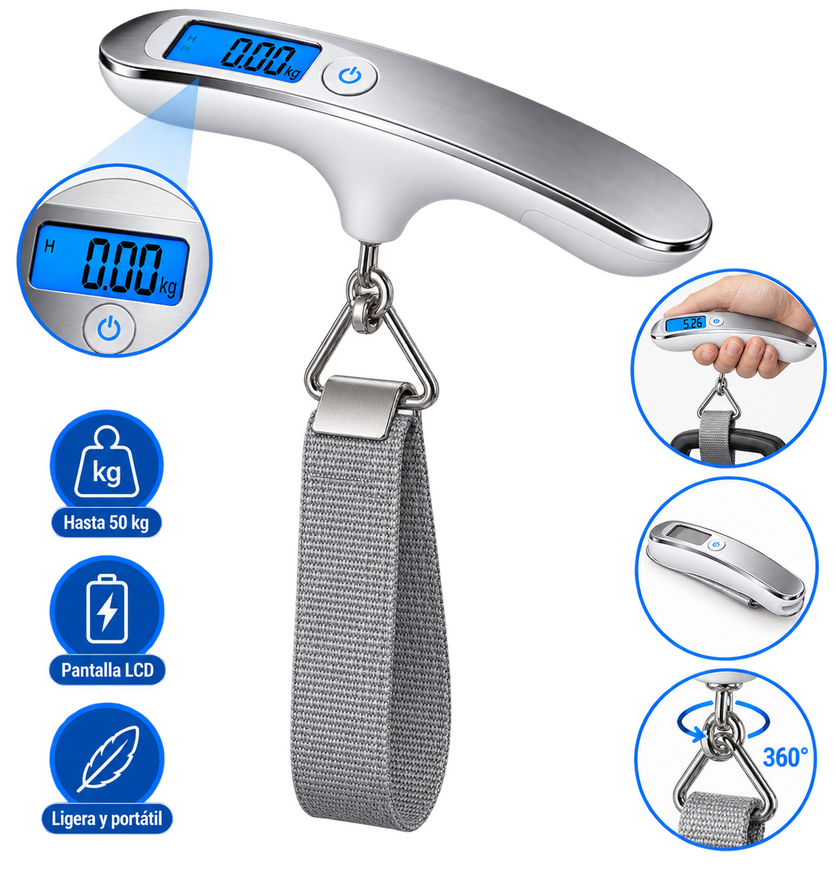 Báscula Digital Portátil para Equipaje (50 kg)