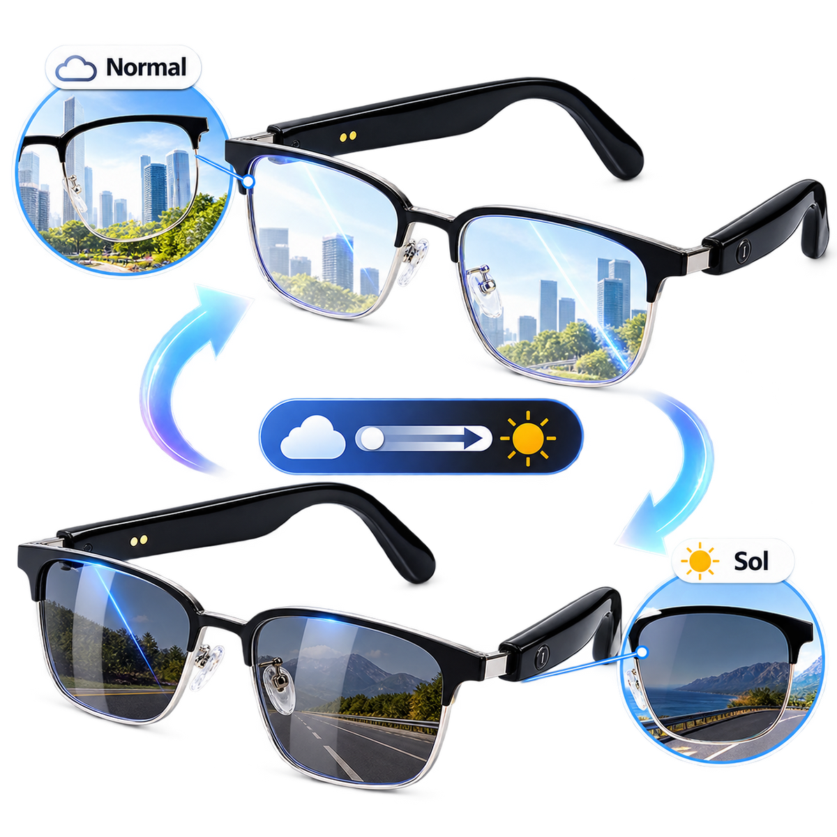 Gafas Inteligentes con Traducción IA y Audio Bluetooth